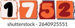 1752 Retro torn paper number Design art