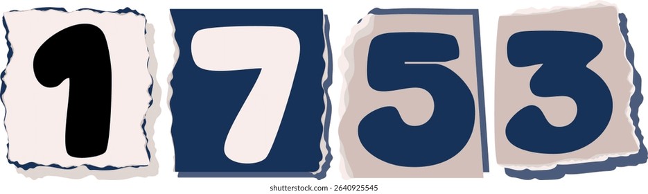 1753 Retro torn paper number Design art