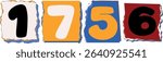1756 Retro torn paper number Design art