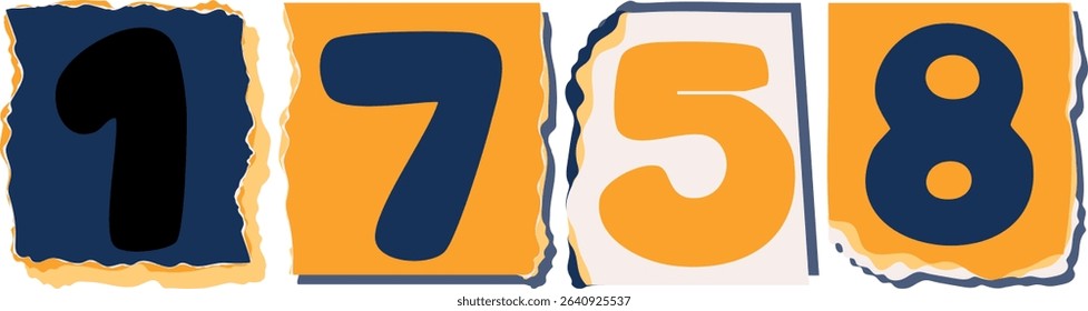 1758 Retro torn paper number Design art