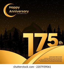 175th anniversary, Anniversary Celebration with golden text, isolated on mountains background, vector template illustration