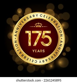 Feier zum 175. Jahrestag. Logo-Design mit goldener Nummer und Ring für Geburtstagsfeier, Einladung, Grußkarte, Banner, Poster, Flyer, Broschüre, Buchumschlag. Logo-Vektor-Vorlage