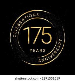 175th anniversary, golden anniversary with a circle, line, and glitter on a black background.