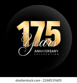 175th anniversary logo design concept. Golden number with silver color text. Logo Vector Template Illustration