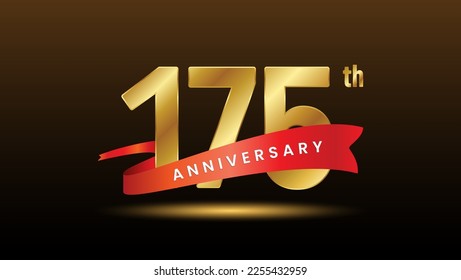 175th anniversary logo design with golden numbers and red ribbon. Logo Vector Template