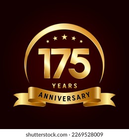 175th Anniversary logo design with golden ribbon. Logo Vector Template Illustration