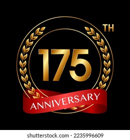 175. Jahrestag. Jubiläum Logo Design mit Laurel Wreath und Rotem Band für Feierlichkeiten, Hochzeit, Einladung, Grußkarte. Logo-Vektorgrafik