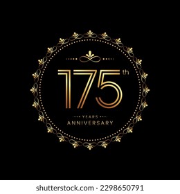 175th anniversary logo with golden number for celebration event, invitation, wedding, greeting card, banner, poster, flyer. Ornament vector design