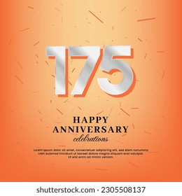 175th anniversary vector template with a white number and confetti spread on an orange background