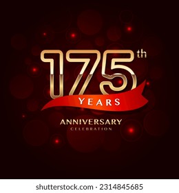 175th year anniversary celebration logo design with a golden number and red ribbon, vector template