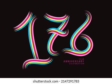 176 number design vector, graphic t shirt, 176 years anniversary celebration logotype colorful line, 176th birthday logo, Banner template, logo number elements for invitation card, poster