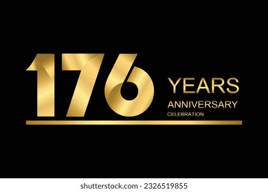 176 year anniversary vector banner template. gold icon isolated on black background.