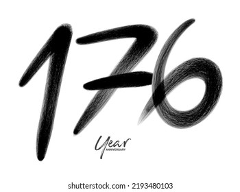 176 Years Anniversary Celebration Vector Template, 176 number logo design, 176th birthday, Black Lettering Numbers brush drawing hand drawn sketch, number logo design vector illustration