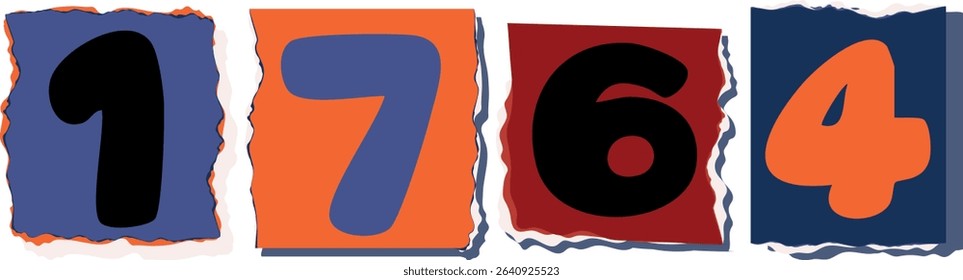 1764 Retro torn paper number Design art