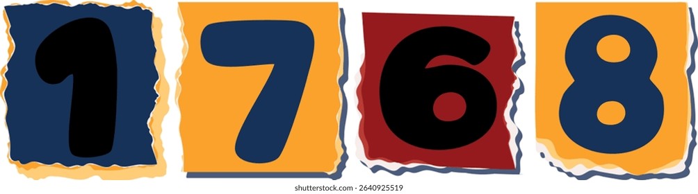 1768 Retro torn paper number Design art