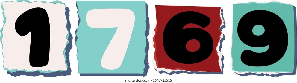 1769 Retro torn paper number Design art