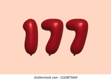 177 3d number balloon made of realistic metallic air balloon 3d rendering. 3D Red helium balloons for sale decoration Party Birthday, Celebrate anniversary, Wedding Holiday. Vector illustration