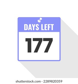 177 Days Left Countdown sales icon. 177 days left to go Promotional banner