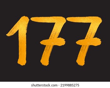 177 Number logo vector illustration, 177 Years Anniversary Celebration Vector Template, 177th birthday, Gold Lettering Numbers brush drawing hand drawn sketch, number logo design for print, t shirt