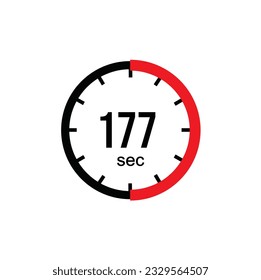 177 seconds timer clock. 177 sec stopwatch icon countdown time digital stop chronometer.