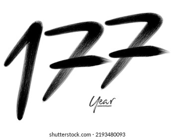 177 Years Anniversary Celebration Vector Template, 177 number logo design, 177th birthday, Black Lettering Numbers brush drawing hand drawn sketch, number logo design vector illustration