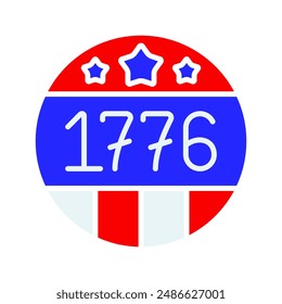 1776 badge icon. Round badge with stars, stripes, and the year 1776. American Independence and patriotism concept.