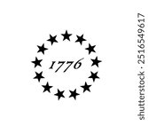 1776 emblem with 13 stars in a circle. Vector icon design.