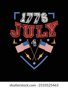 1776 JULY 4 Vector Design, Illustration, Independence T-shirt Design, Typography, 4th of July, Independence Day, USA Flag, Vector, Sticker, Mockup