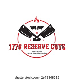 Logo de corte inverso de 1776. Gráfico aislado plano del símbolo de la vaca 