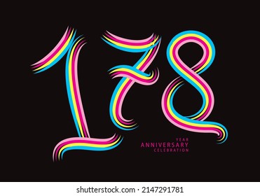 178 number design vector, graphic t shirt, 178 years anniversary celebration logotype colorful line, 178th birthday logo, Banner template, logo number elements for invitation card, poster