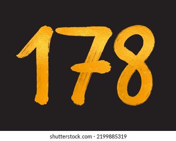 178 Number logo vector illustration, 178 Years Anniversary Celebration Vector Template, 178th birthday, Gold Lettering Numbers brush drawing hand drawn sketch, number logo design for print, t shirt