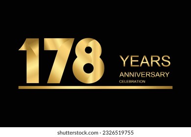 178 year anniversary vector banner template. gold icon isolated on black background.