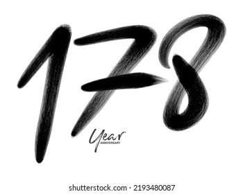 178 Years Anniversary Celebration Vector Template, 178 number logo design, 178th birthday, Black Lettering Numbers brush drawing hand drawn sketch, number logo design vector illustration