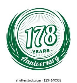 178 years anniversary. Anniversary logo design. 178 years logo