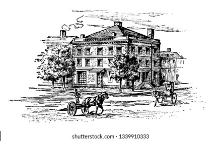 In 1789 George Washington lived on Cherry Street New York in a four to story mansion. This house served as the first Executive Mansion of the President of the United States vintage