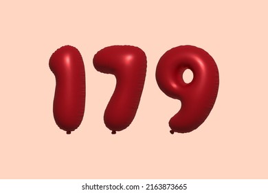 179 3d number balloon made of realistic metallic air balloon 3d rendering. 3D Red helium balloons for sale decoration Party Birthday, Celebrate anniversary, Wedding Holiday. Vector illustration
