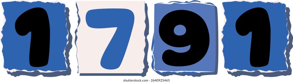 1791 Retro torn paper number Design art