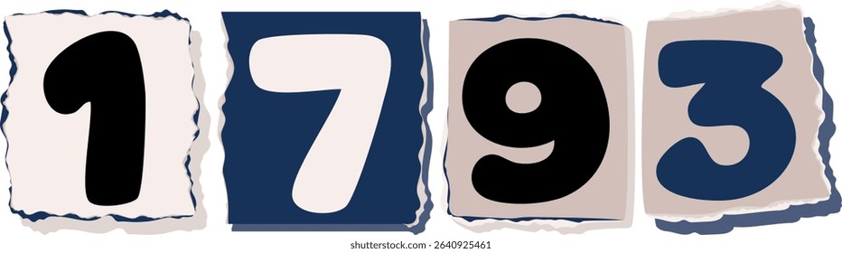 1793 Retro torn paper number Design art