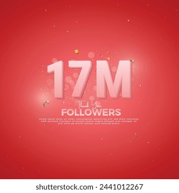 17M Follower celebration, 17M Pink Number on Red background with sparkling confetti, Thank you followers, 17M online social festive banner, 18M