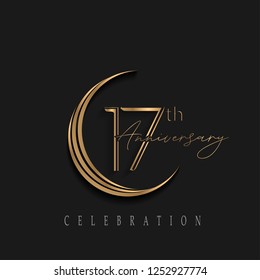 17st anniversary, design templates vector and illustrations with golden color and dark background