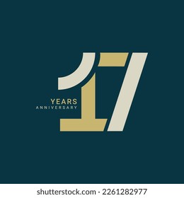 17th, 17 Years Anniversary Logo, Golden Color, Vector Template Design element for birthday, invitation, wedding, jubilee and greeting card illustration.