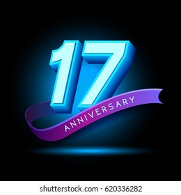 17th Anniversary 3D text with glow effect .celebration vector  template design