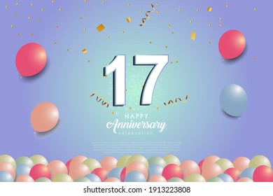 17th anniversary background with 3D number and balloons illustration