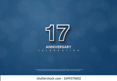17th anniversary background with illustrations of figures and writing below on a dark blue background.