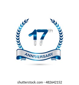 17th anniversary blue and silver colored with wreath and ribbon