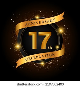 17th anniversary celebration. Golden anniversary celebration template design, Vector illustrations.