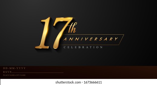 17th anniversary celebration logotype with handwriting golden color elegant design isolated on black background. vector anniversary for celebration, invitation card, and greeting card.