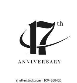 17th Anniversary Celebration simple monogram Design. pictogram vector icon, simple years birthday logo label, black and white stamp isolated