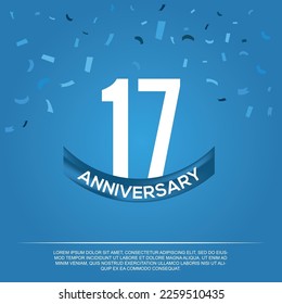 17th anniversary celebration vector design with white color numbers and  white color font on  blue color background abstract 