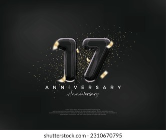 17th anniversary celebration, vector design with luxury black balloons illustration.